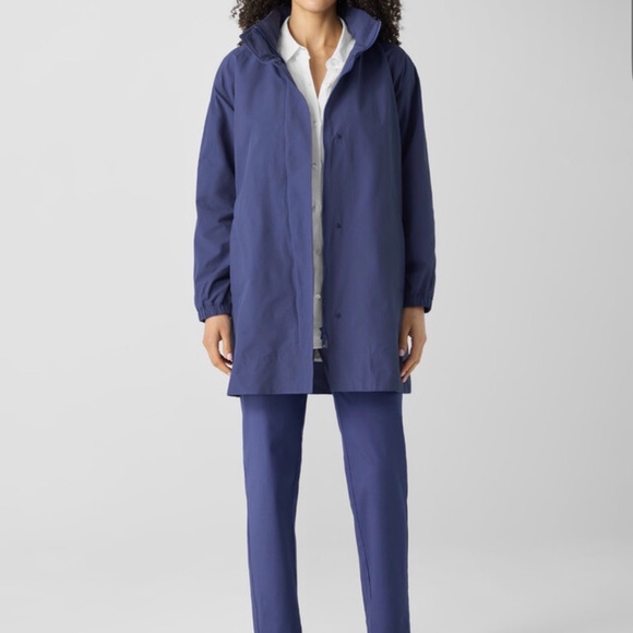 Eileen Fisher light cotton nylon stand collar long coat boxy fit thigh length 1X - Picture 4 of 8